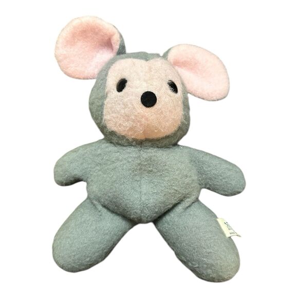 RARE Animal Fair Mouse Stuffed Beanie Animal Plush 1971 Gray Grey Pink Face 9” - Picture 3 of 6